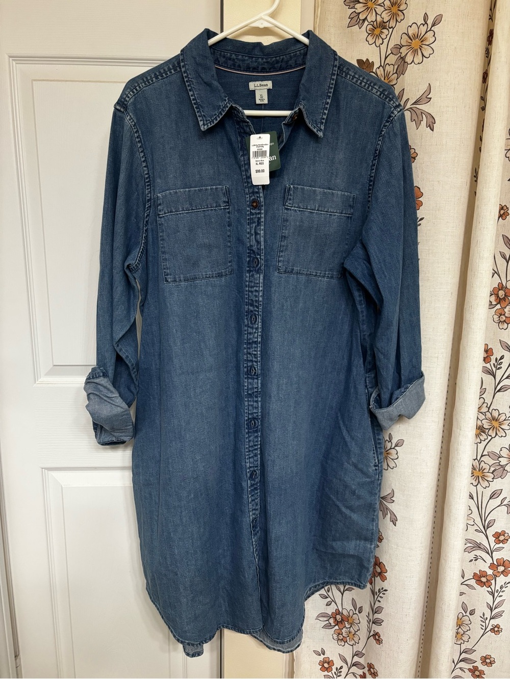 L.L. Bean Women's Blue Denim Shirt Dress Long Sleeve Button W/ Pockets NWT XL